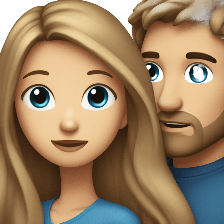 Pretty girl with long light brown hair and blue eyes hugging man with dark hair emoji