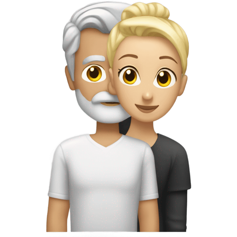 Handsome greying man with a manbun kissing blond athletic woman with pixie cut emoji