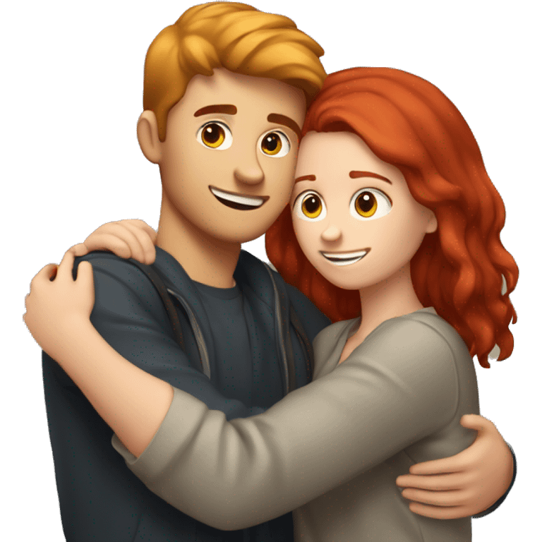 Hug between a brown haired 20yo boy and a red haired 20yo girl emoji