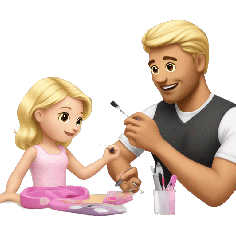 blonde babydaughter gives blonde dad a manicure emoji