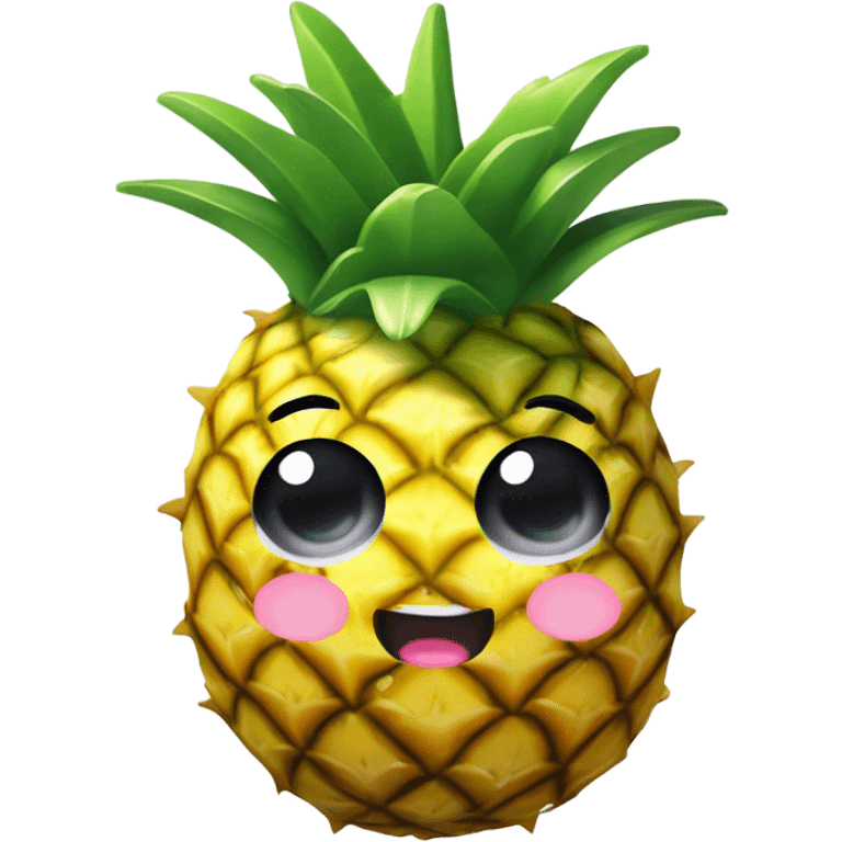 3D one pineapple  👱‍♀️🍍 with big shiny eyes 👀 The pineapple cute embarrassed ☺️ emoji