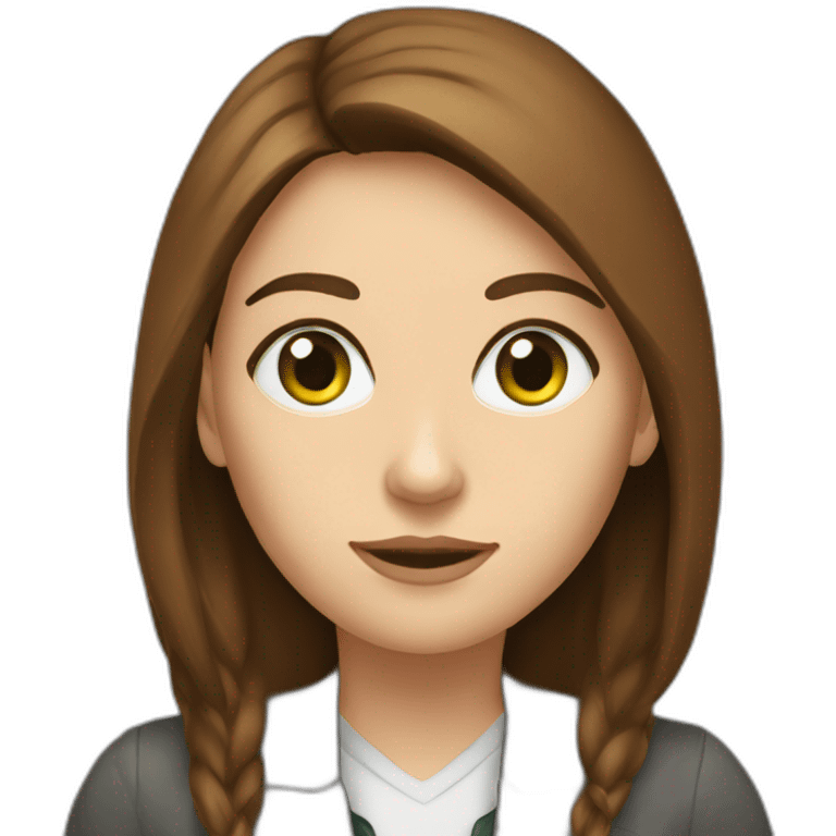 IT teacher woman university green eyes long brown hair laptop emoji