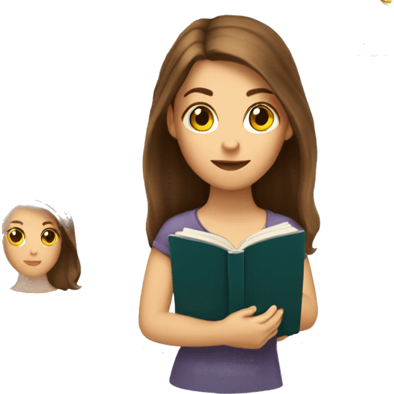 A white girl with long brown hair reading a book  emoji