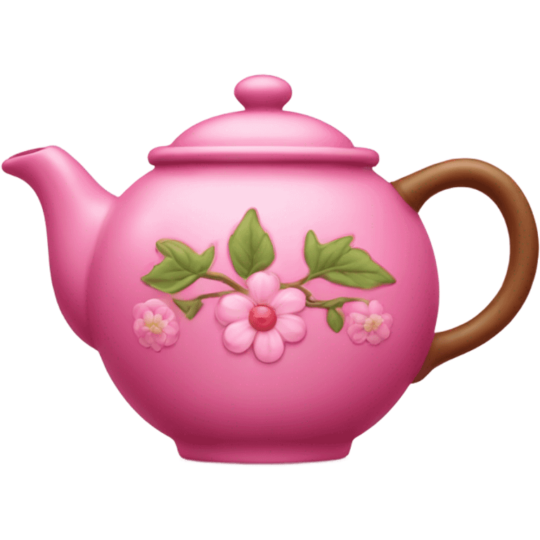 Pink teapot with with decorated trees and flowers  emoji