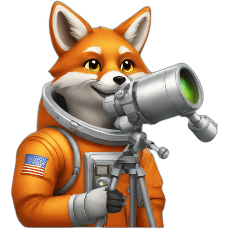 fox in a cosmonaute suit and a telescope emoji