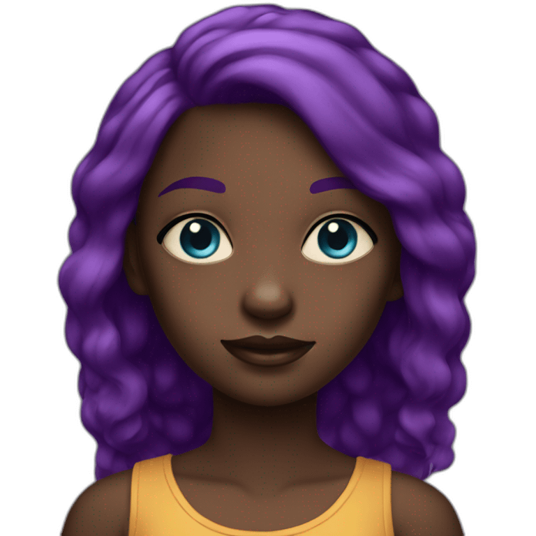 dark-skinned girl with purple hair and blue eyes emoji