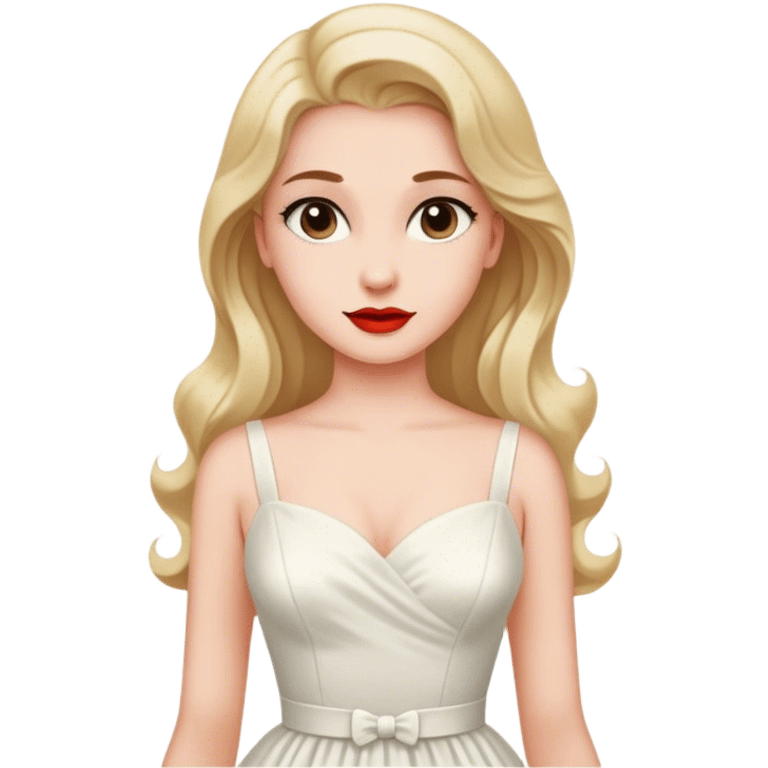 Beautiful woman in 1950’s woman fashion look, white dress, long hair emoji