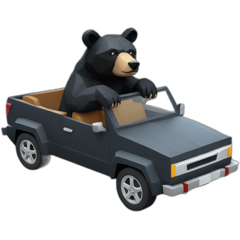 Lowpoly black bear in car emoji