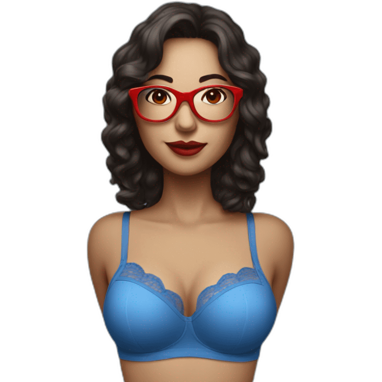 lingerie blue brunnete woman with red glasses emoji