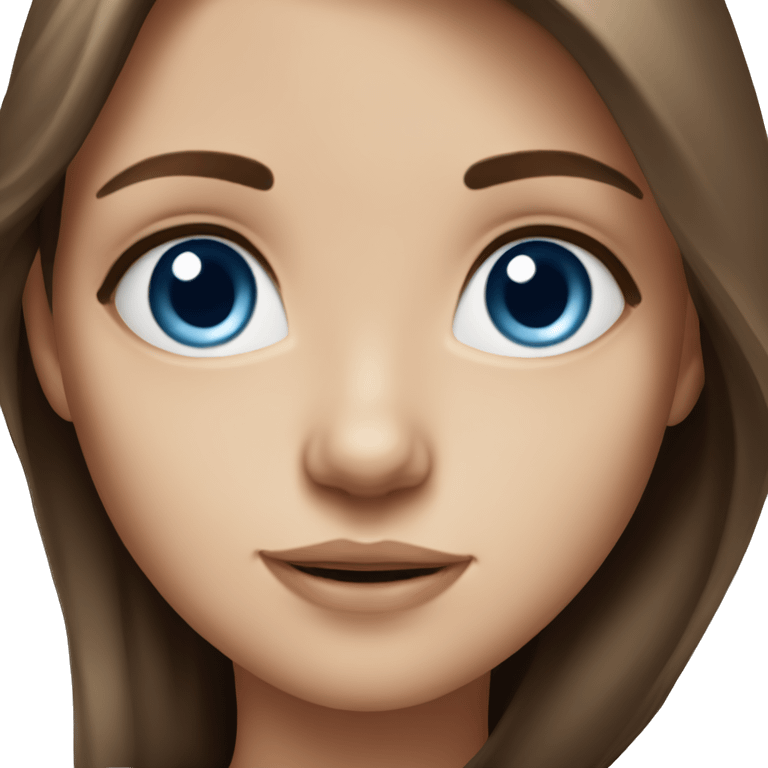 realistic portrait of a girl with long brown hair and blue eyes emoji