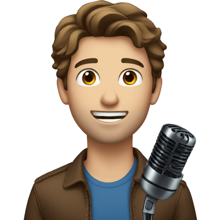 handsome guy with brown hair and blue eyes singing into the microphone emoji