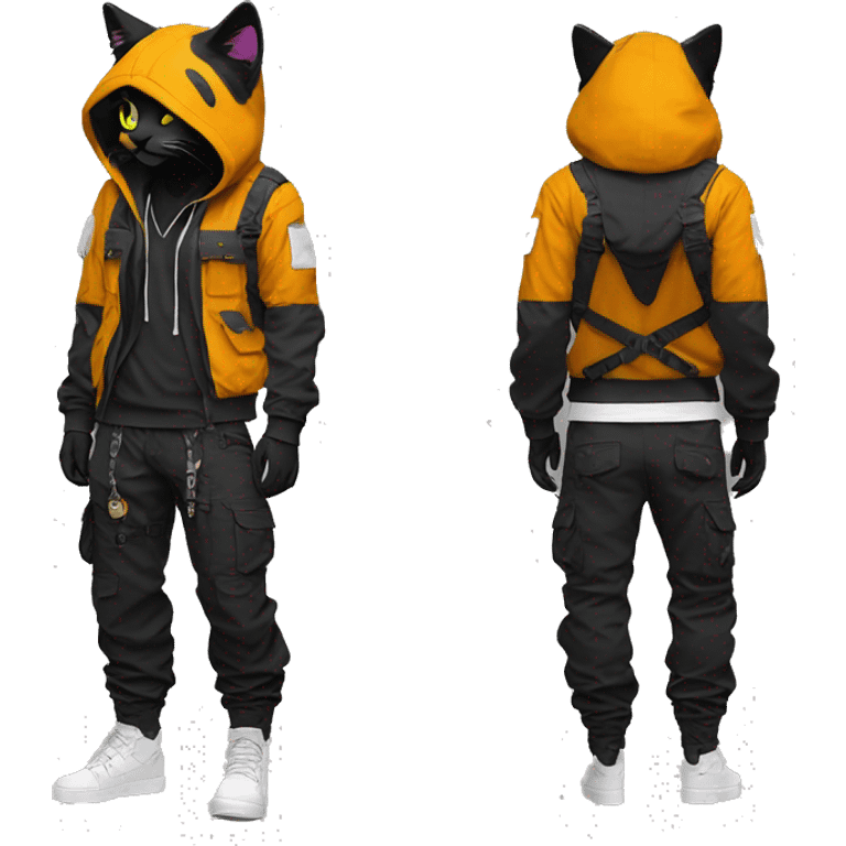 Edgy Anthro cool pretty colorful dark cat-fursona techwear cargo pants hoodie emoji