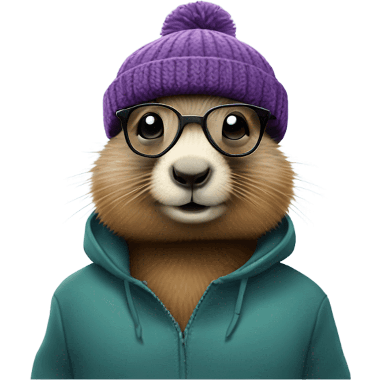 Marmot with hipster glasses and beanie emoji