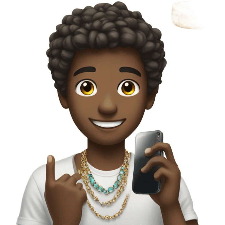 boy taking selfie with jewelry emoji