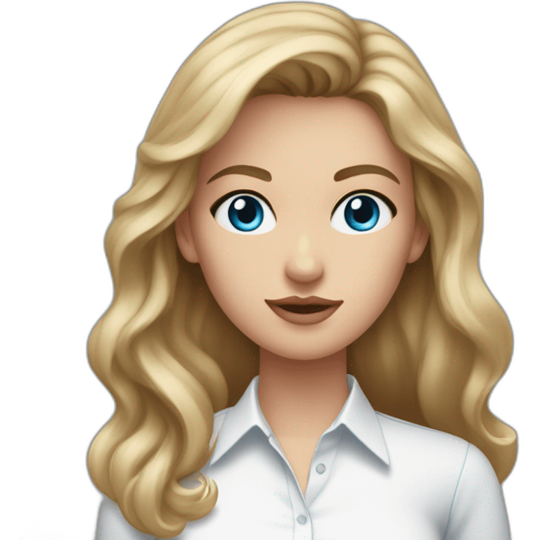 woman with dark blonde hair, and one blue eye and the other pink eye. With sleeveless white button-down shirt. emoji