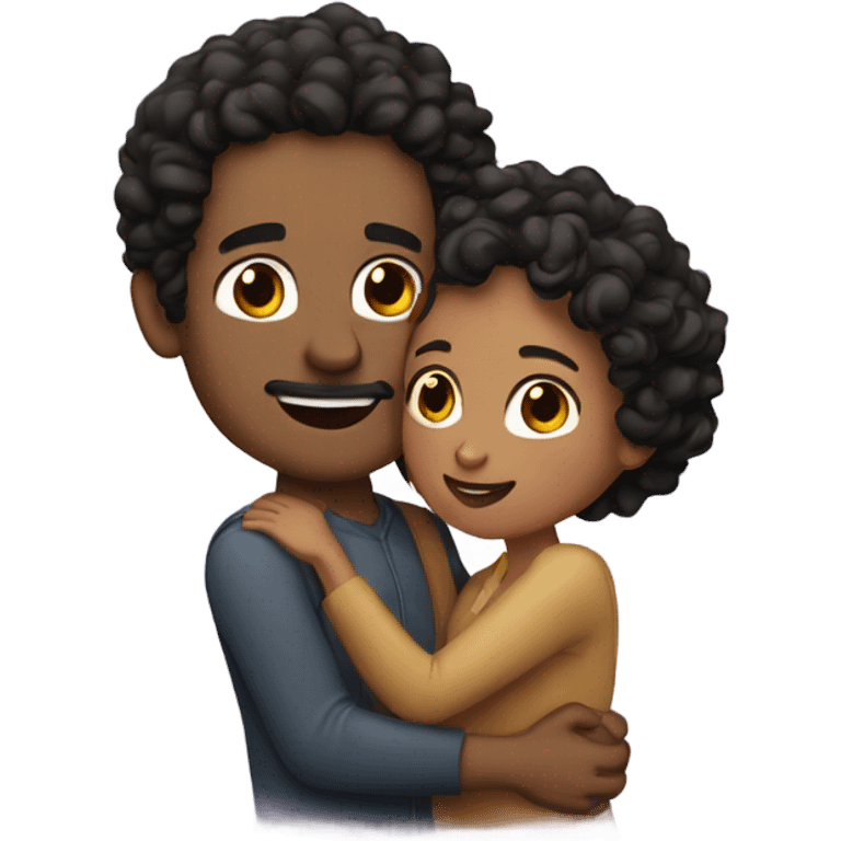 man with black curly hair hugging woman with brown long wavy  emoji