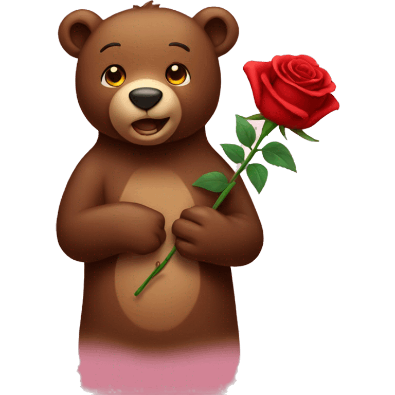 Brown bear holding rose emoji