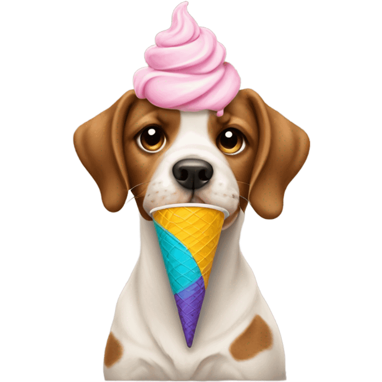 Dog in a jacket eating ice cream emoji