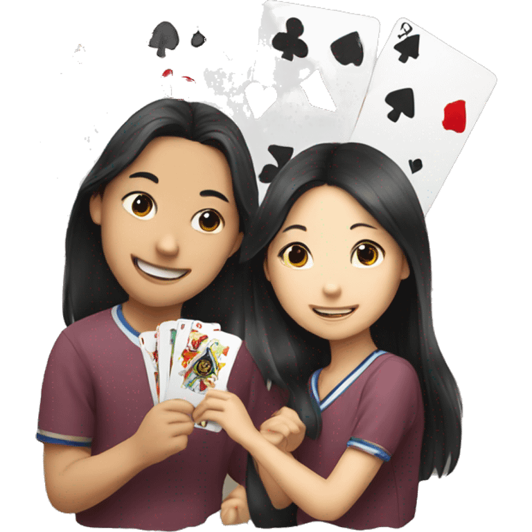 asian girls and boy playing card emoji