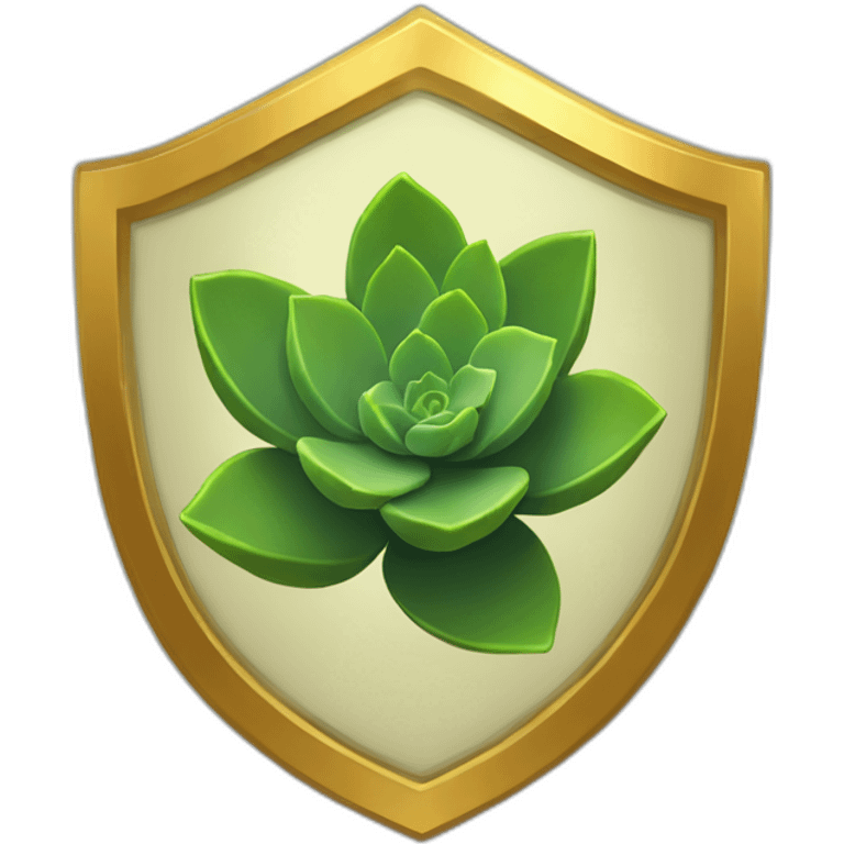 a succulent inside a shield with a golden border which has a ring of shrubbery around it emoji