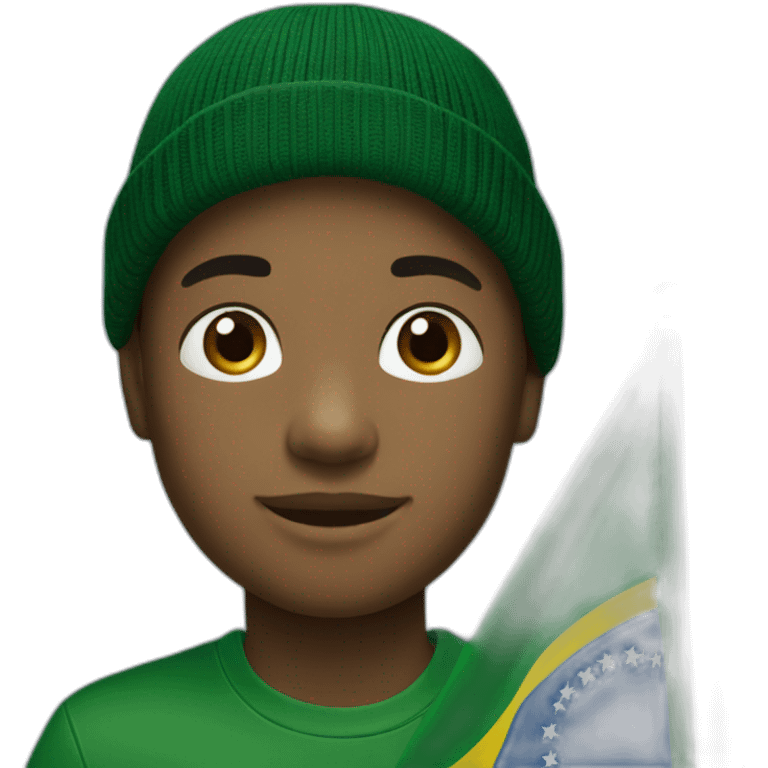 Black boy using lacoste beanie with brazil flag emoji