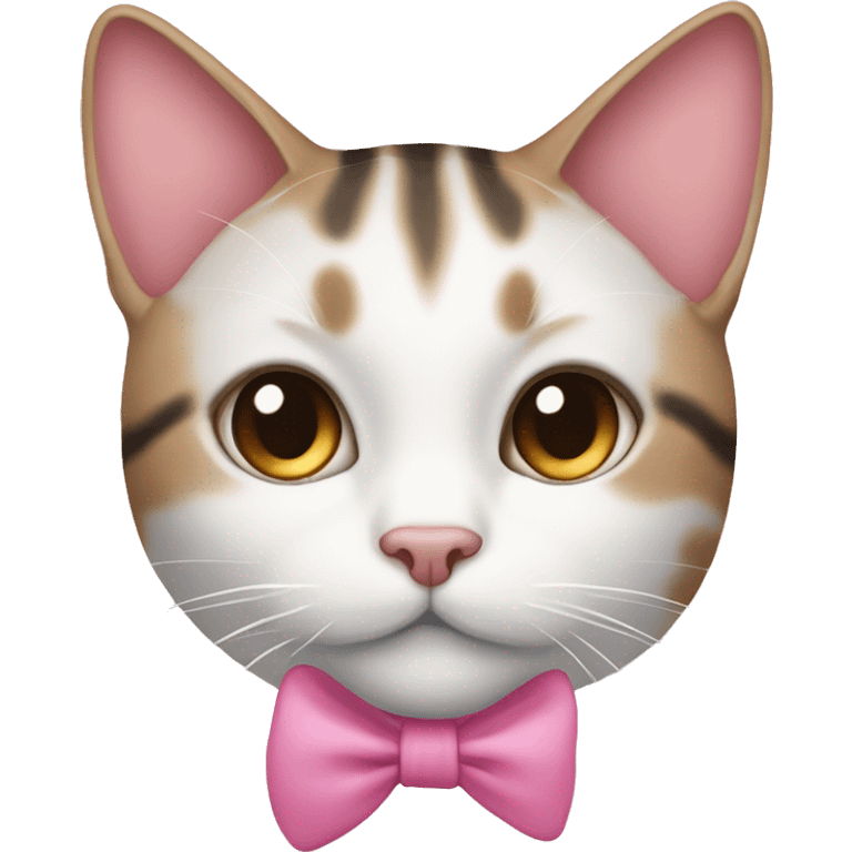 White, brown and black tabby cat with pink bow on one ear  emoji