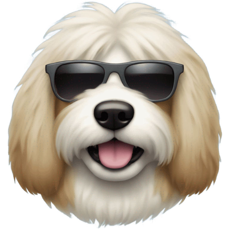 A really fluffy dog wearing sunglasses emoji