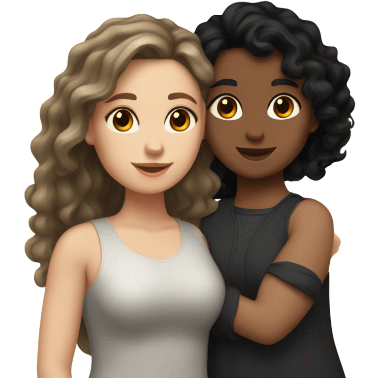 White girl with dark wavy hair and Hispanic girl with black wavy hair lesbian couple  emoji