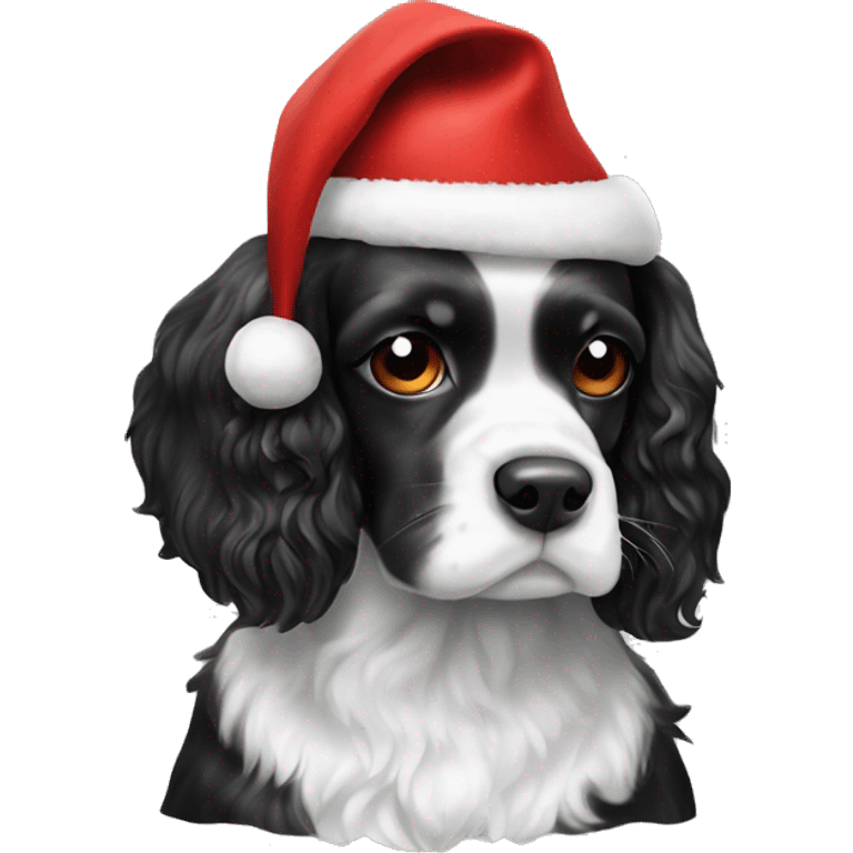 Black and white cocker spaniel with Christmas hat  emoji