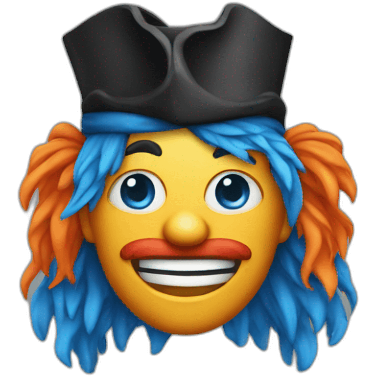 Clown with blue hair and orange pirate hat emoji