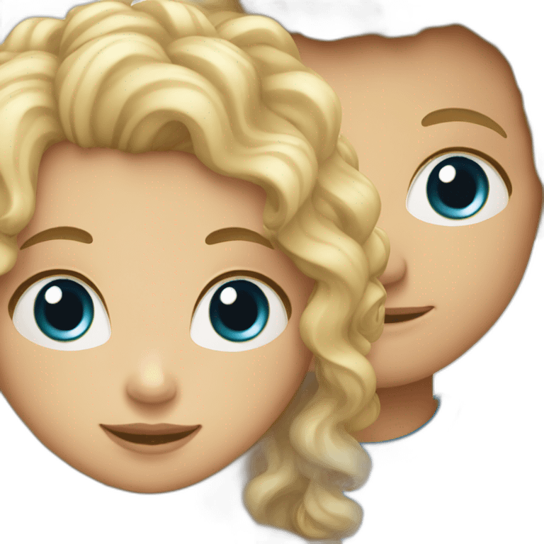 Girl with blonde curly hair and blue eyes holding hands with blonde boy with brown eyes emoji