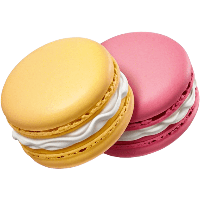 Cinematic Realistic Macaroon Dessert Emoji, showcasing colorful, delicate meringue-based cookies with a crisp exterior rendered with vibrant textures and playful, soft lighting. emoji