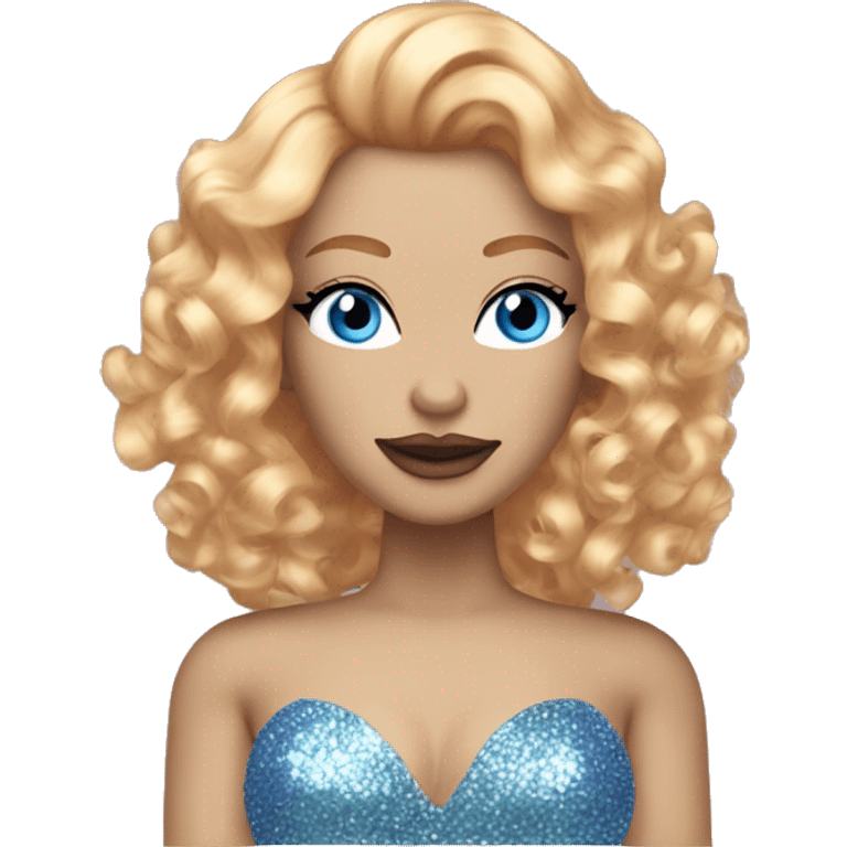 drag queen with pale skin and ginger red beard and curly blonde highlighted hair with a sparkly top and light chest hair and blue eyes  emoji