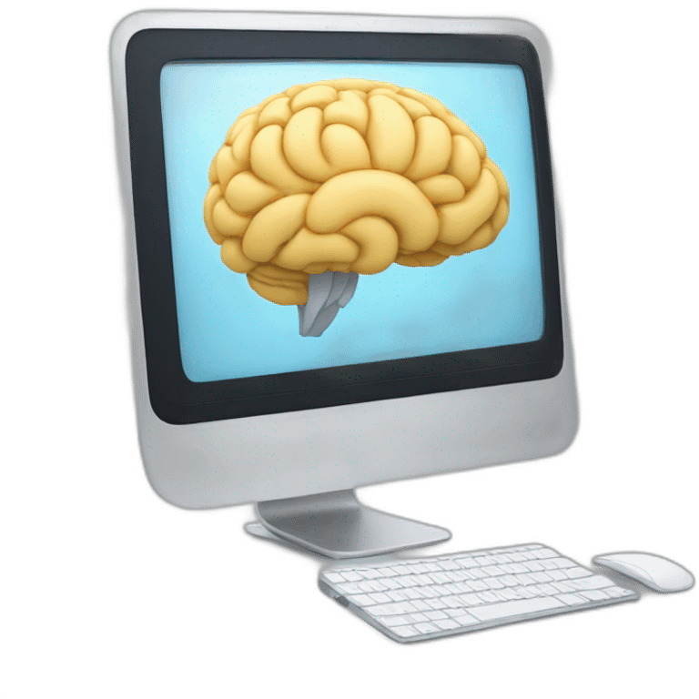 iMac with brain on screen emoji