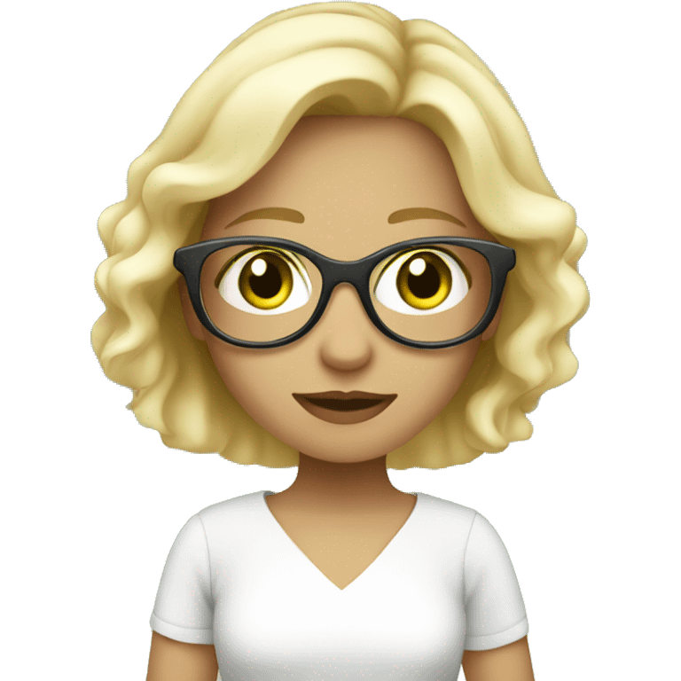 girl with blonde hair and glasses green eyes in a park with white dress emoji