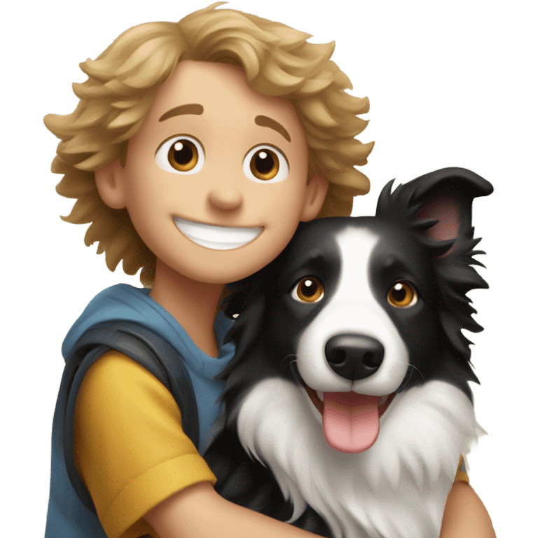 happy boy with a border collie emoji