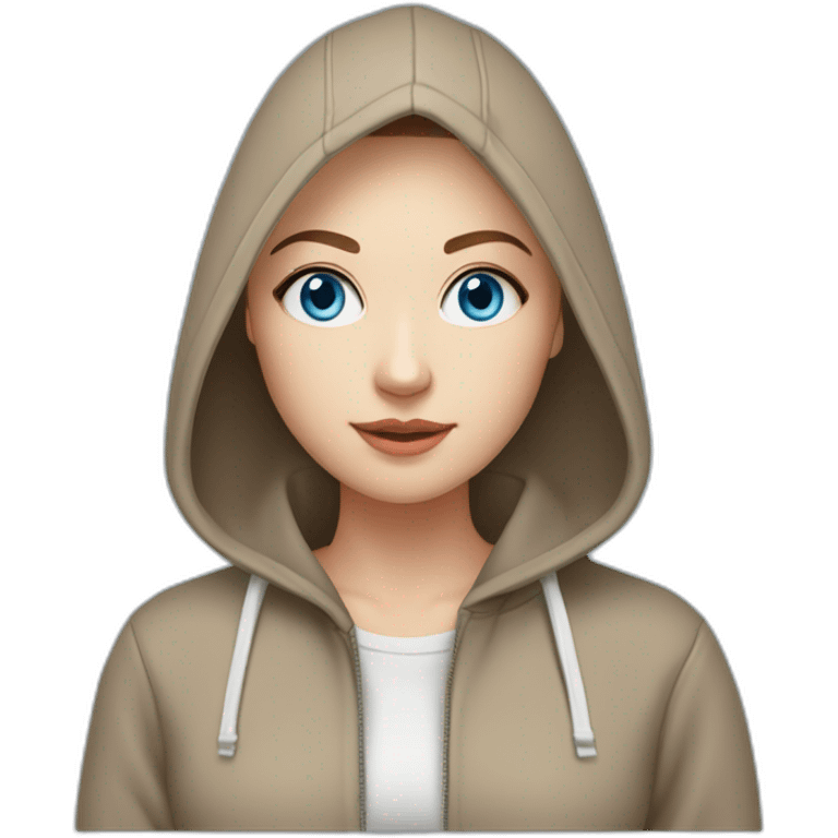 beautiful girl with computer,blue eyes,beautiful girl with short hair with computer,blue eyes,white skin, makeup, hoodie,short light-brown hair,code in background emoji