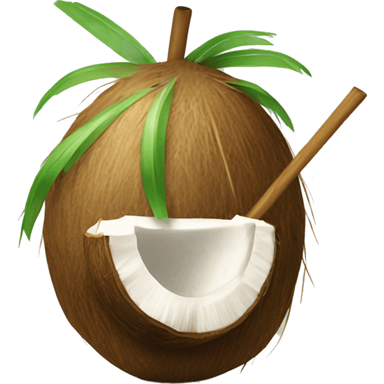 Coconut with straw for coconut water emoji