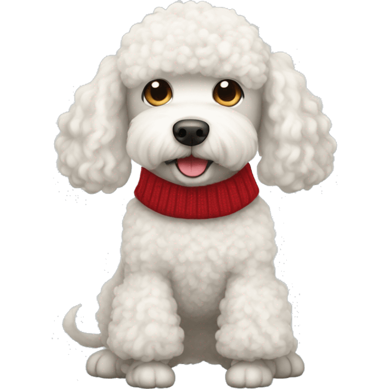 White poodle wearing a red sweater emoji