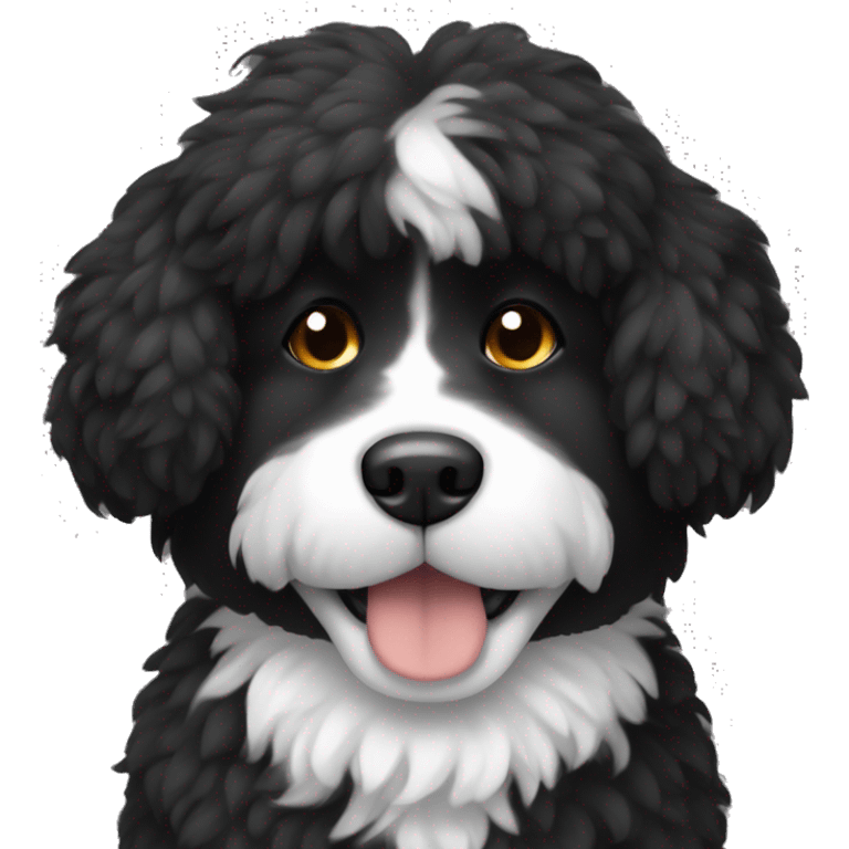 Fluffy black medium sized dog with white on its chest emoji