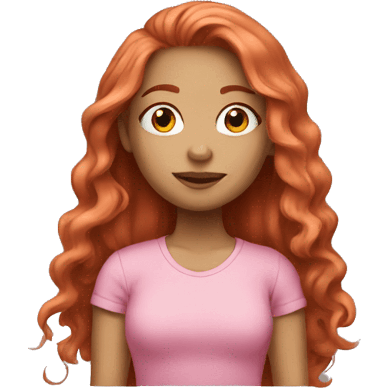 A light-skinned girl with long red hair in a pink T-shirt emoji