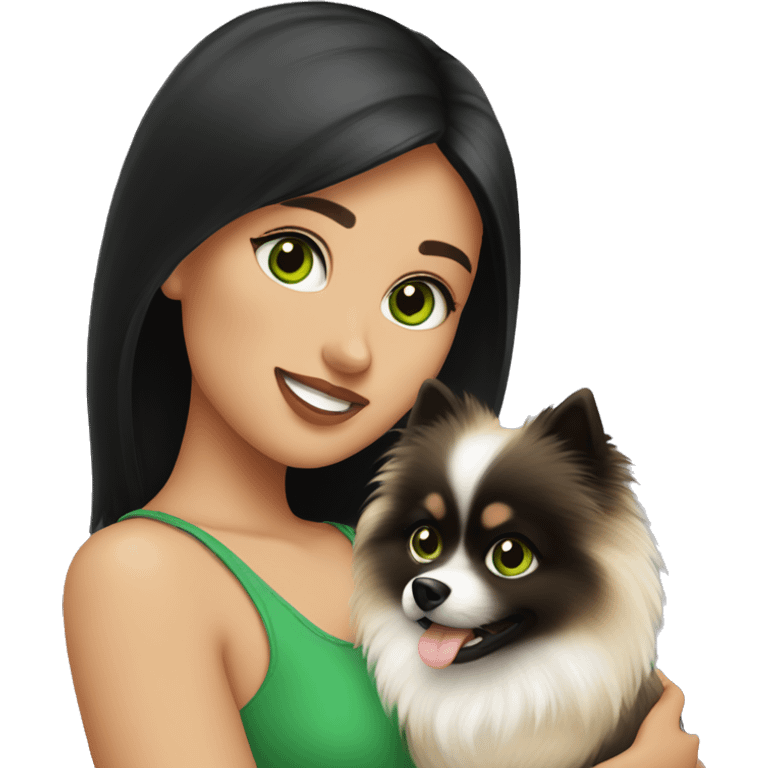 girl-with-green-eyes-dark-hair-petting-pomeranian emoji