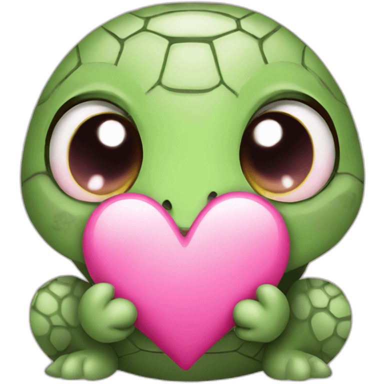 Cute turtle with pink heart in eyes emoji