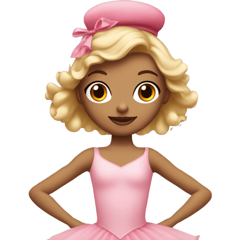 ballet dancer with blonde hair and pink tutu with doll like red cheeks on and a pink hat emoji