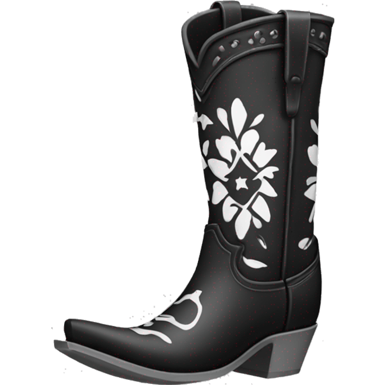 Cowboy boot in black with white pattern  emoji