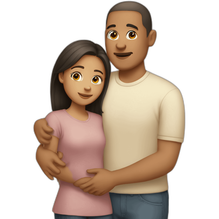 A girl hugs her parents (light skin color, dark hair) emoji