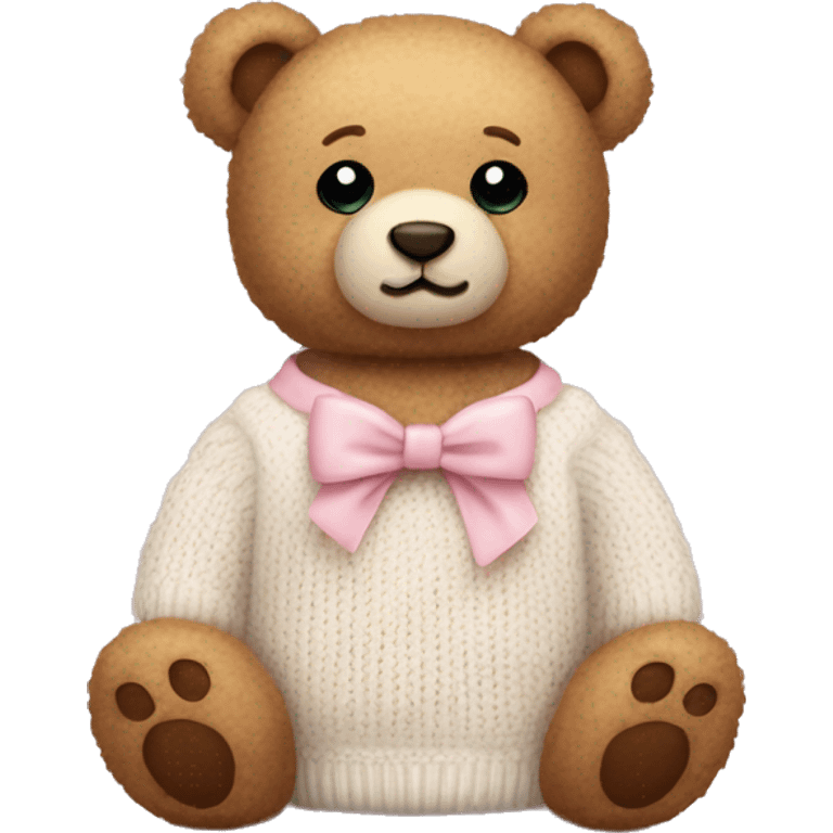 teddy bear wearing a cute light pink bow and a white knitted jumper emoji