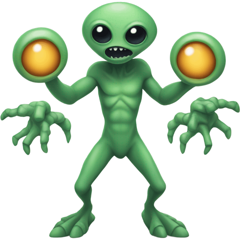 An alien with 6 arms and 5 eyes and 3 tails  emoji