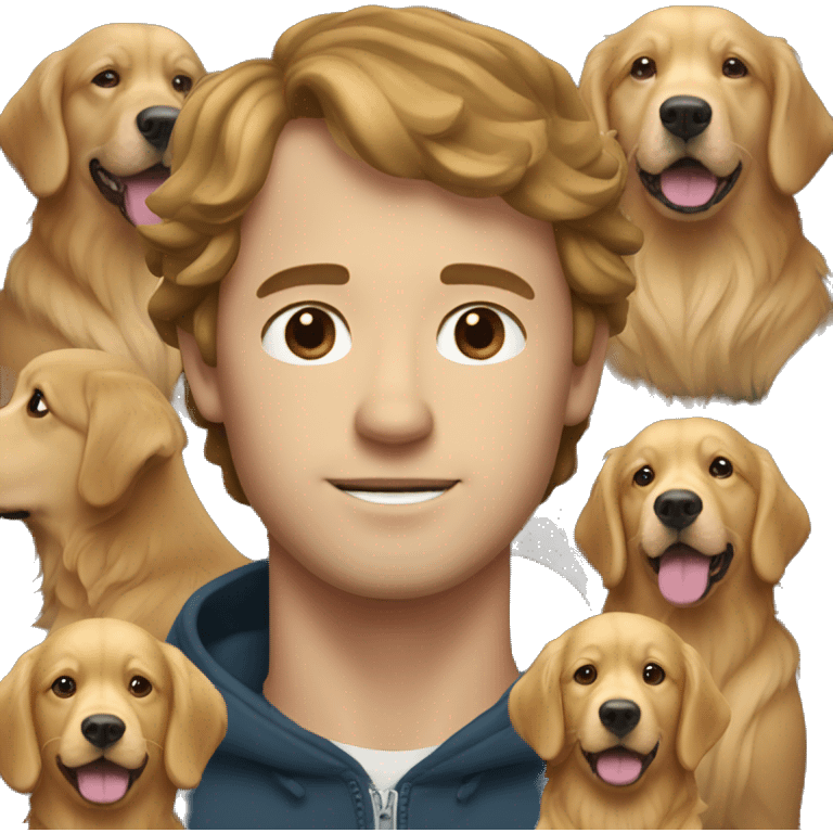 White man with brown hair and golden retriever  emoji