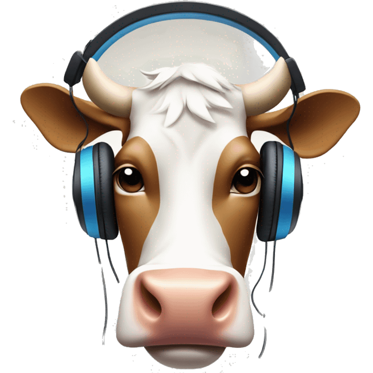 cartoon cow head with head phones listening to music emoji